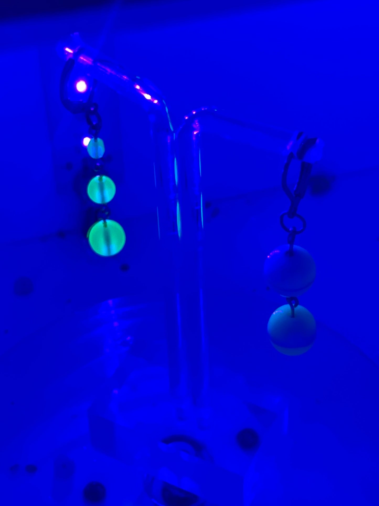 Asymmetrical Uranium Glass UV Glow Earrings