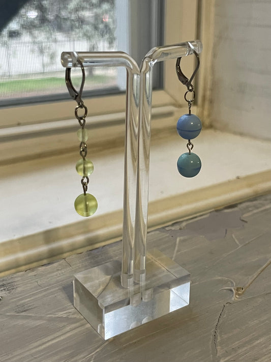 Asymmetrical Uranium Glass UV Glow Earrings