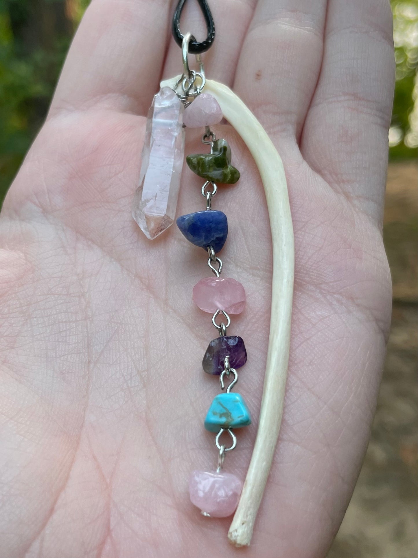 Rib Bone and Crystal Necklace