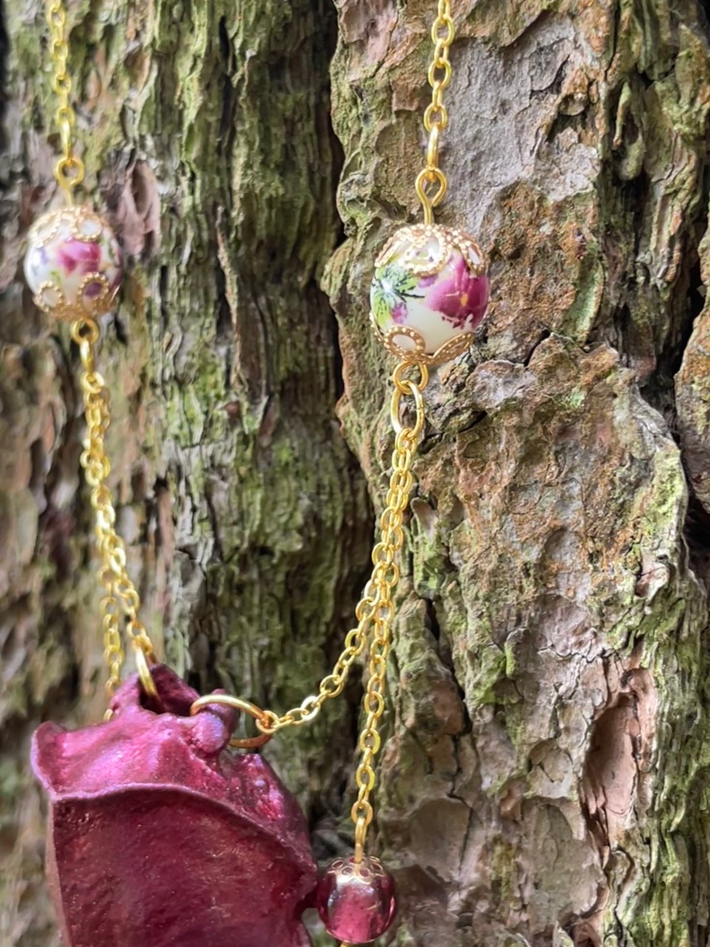 Metallic Burgundy Mink Skull Necklace