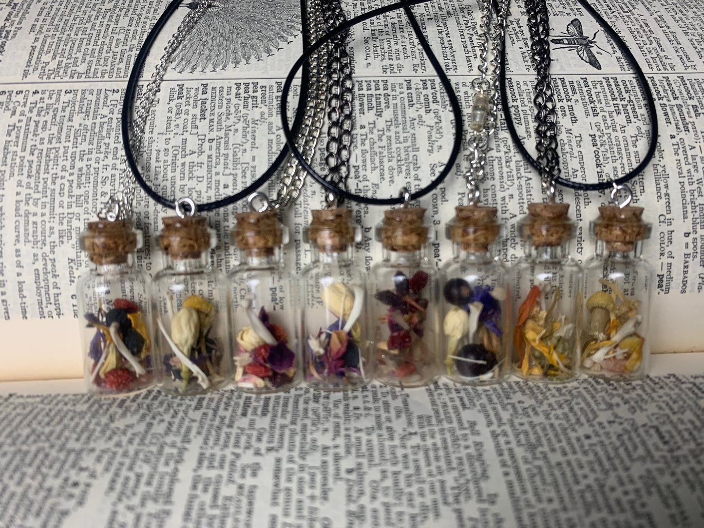 Rodent Bone And Flower Bottle Charm Necklace